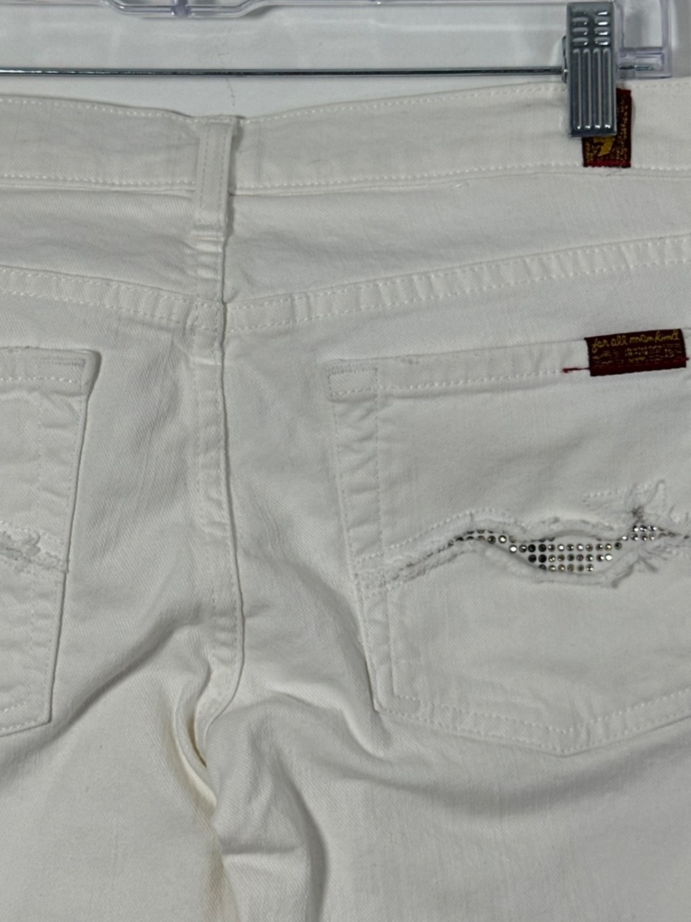 7 For All Mankind Sz 27 White Denim Low-Rise Skinny Jeans Y2K Rhinestone Pockets - Picture 3 of 11